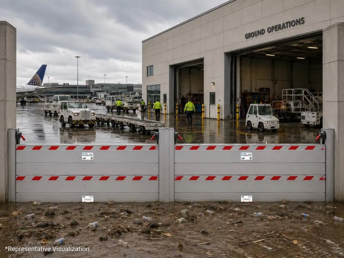 H-Frame flood barrier concept for airport service gate